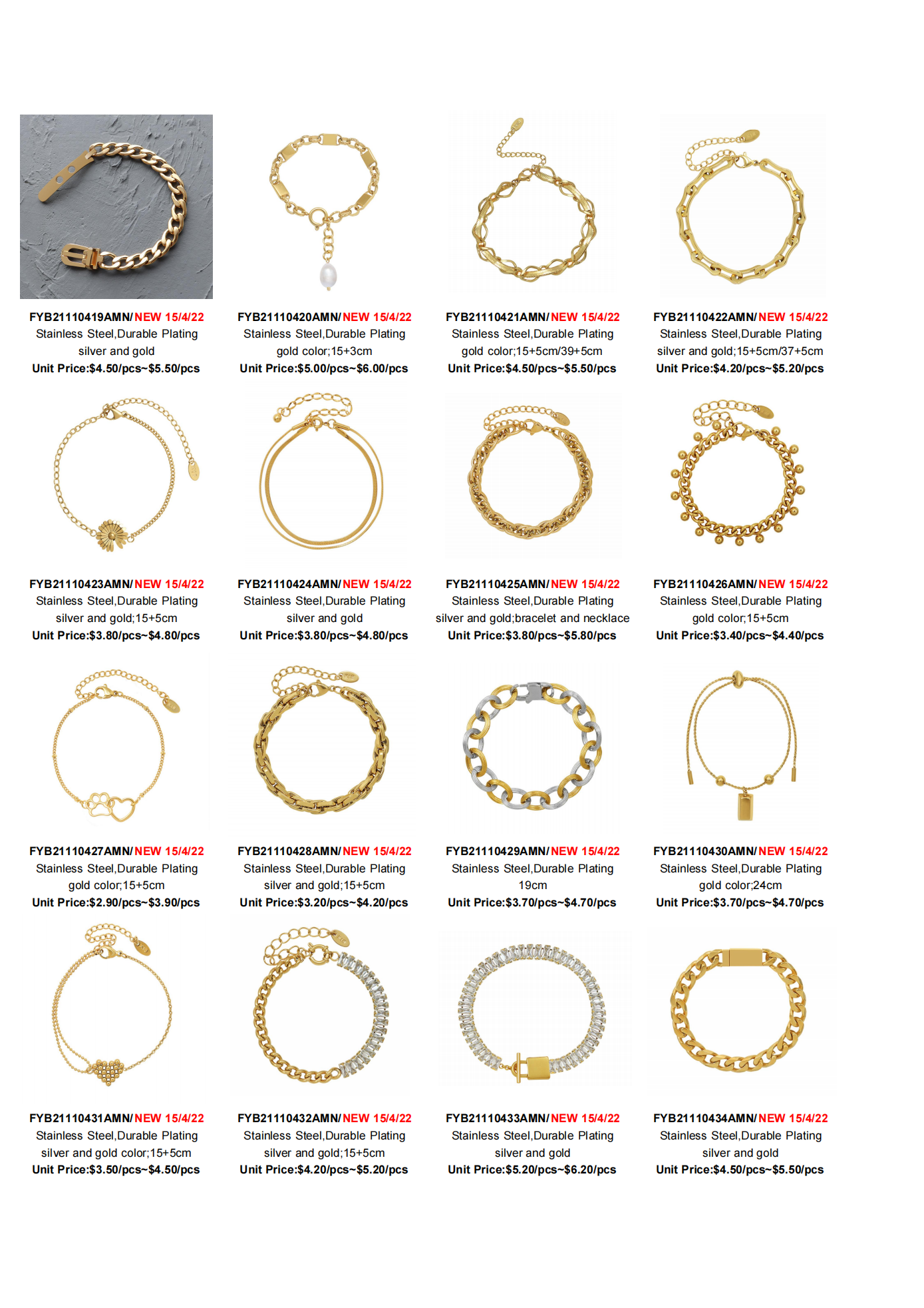 Stainless Steel Gold Bracelets 2020-2023 